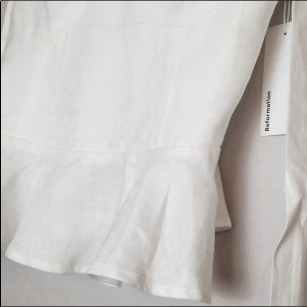 Reformation Kassi Linen Ruffle Tie Top White - Picture 7 of 8